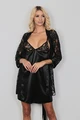Siyah 2 Parça Saten Görünümlü Gecelik Sabahlık Takımı - %100 Polyester - Resim 2