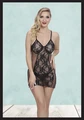 Kadın Siyah Dantel ve Tül Detaylı Polyester Fantezi Gecelik, 2 Parça Set - Gecelik ve String - Resim 1