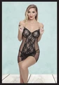 Kadın Siyah Dantel ve Tül Detaylı Polyester Fantezi Gecelik, 2 Parça Set - Gecelik ve String - Resim 2