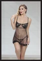 Kadın Siyah Dantelli Tül Detaylı Gecelik - %100 Polyester, 2 Parça String Seti - Resim 2