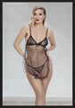 Kadın Siyah Dantelli Gecelik String Takımı, %100 Polyester - Resim 1