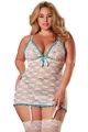 Kadın Büyük Beden Beyaz Dantel Jartiyerli Babydoll - Resim 1