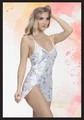 Kadın Mavi Desenli Gecelik ve String Seti, %100 Polyester - Resim 2