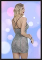 Desenli Dekolteli Seksi Gecelik - Poliamid Elastan Kumaş - String Dahil - Resim 3