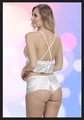 Kadın Beyaz Desenli Dekolteli Gecelik String Takım - S/M, Polyester - Resim 6