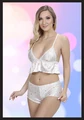Kadın Beyaz Desenli Dekolteli Gecelik String Takım - S/M, Polyester - Resim 2