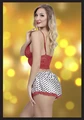 Kadın Kırmızı Desenli Yazlık Şortlu Takım - Polyester Gecelik, String Dahil - Resim 2