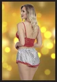 Kadın Kırmızı Desenli Yazlık Şortlu Takım - Polyester Gecelik, String Dahil - Resim 4