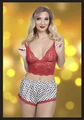 Kadın Kırmızı Desenli Yazlık Şortlu Takım - Polyester Gecelik, String Dahil - Resim 5