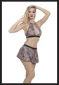 Leopar Desenli Kadın Bralet ve Etek Takım, Vücudu Saran Kesim, Polyester - Resim 1