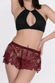 Kadın Bordo Fantezi Alt-Üst Etek Takımı, Polyester - Resim 1