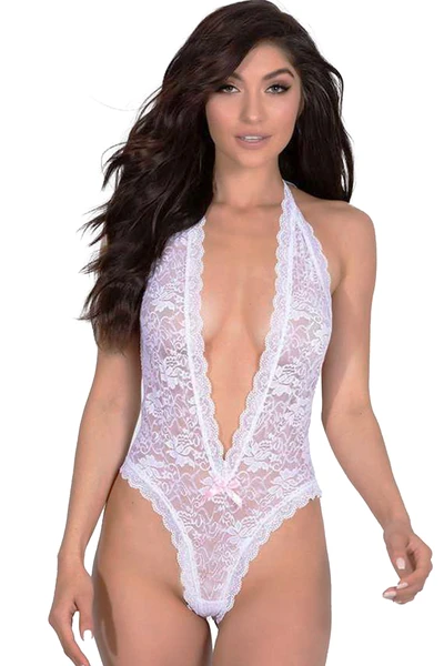 Kadın Özel Bölgesi Açık Dantel Babydoll, Beyaz