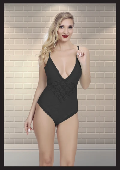 Kadın Siyah Dantel Detaylı Fantezi Babydoll - Poliamid, Elastan