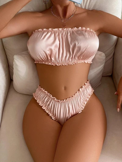 Kadın Pembe Özel Tasarım Seksi Polyester İç Çamaşır Takımı