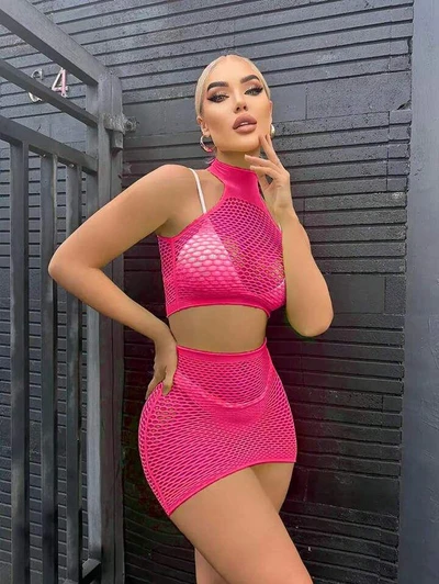 Pembe Dantel Fileli Fantezi İkili Takım - Esnek Yapı