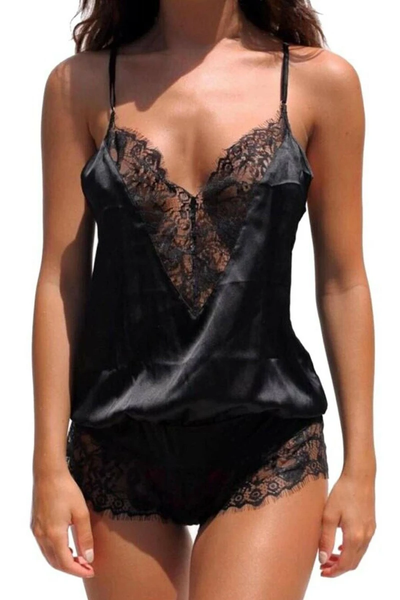 Fantezi Gecelik, Siyah, Dantel Detaylı, Polyester
