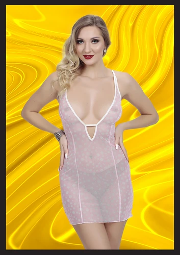 Kadın Pembe İç Gösteren Seksi Fantezi Gecelik, String Dahil - Esnek Elastan
