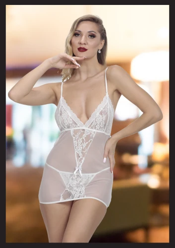 Kadın Beyaz Seksi Fantezi Jartiyerli Dantel Detaylı Gecelik
