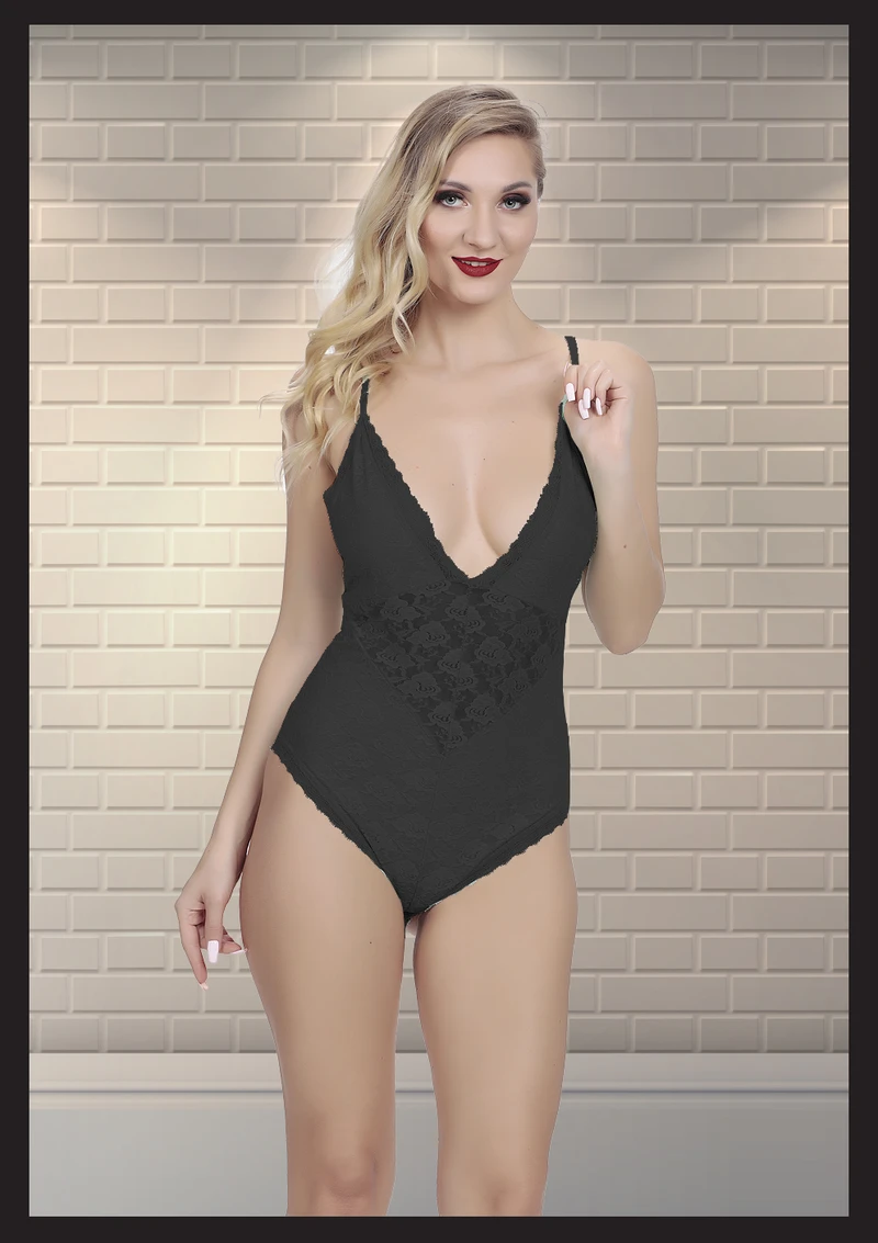 Kadın Siyah Dantel Detaylı Fantezi Babydoll - Poliamid, Elastan