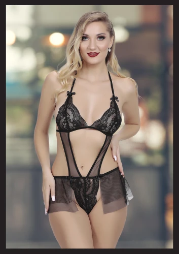 Siyah Seksi Fantezi Etekli Babydoll, Özel Tasarım İki Parça