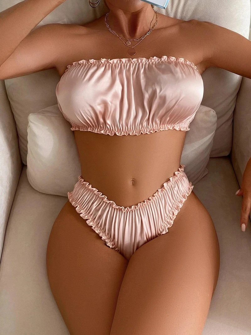 Kadın Pembe Özel Tasarım Seksi Polyester İç Çamaşır Takımı